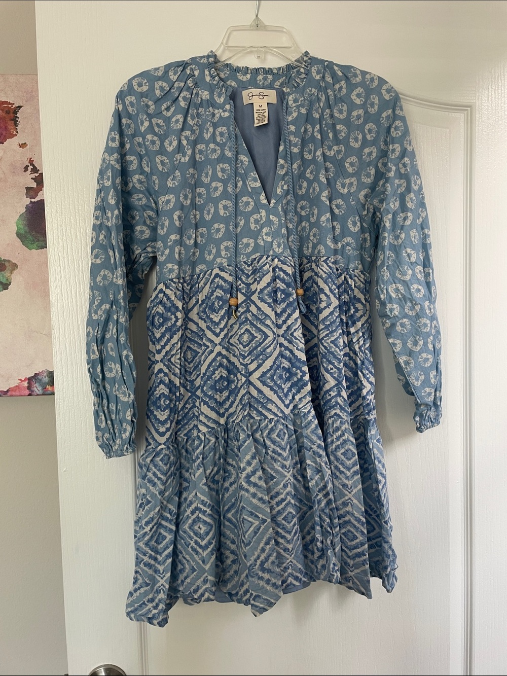 Blue Printed Tiered Tunic Dress